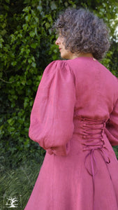 Robe de jour d'été taille 38/40 en lin pivoine ( teinture naturelle à la main)