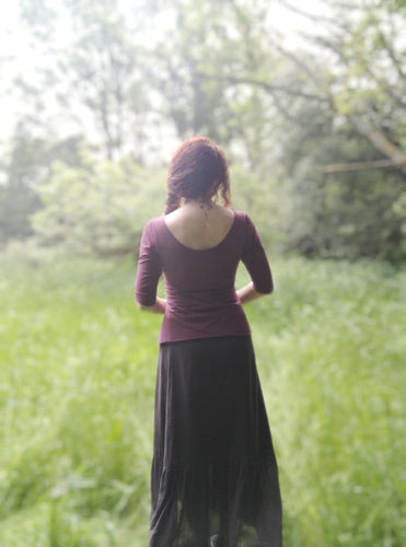taille 38 tee shirt manches 3/4 encolure danseuse bordeaux