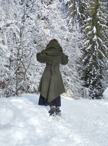 manteau Nabou vert forêt en drap de laine