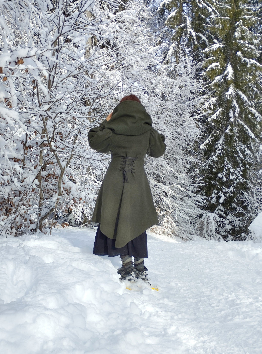 manteau Nabou vert forêt en drap de laine