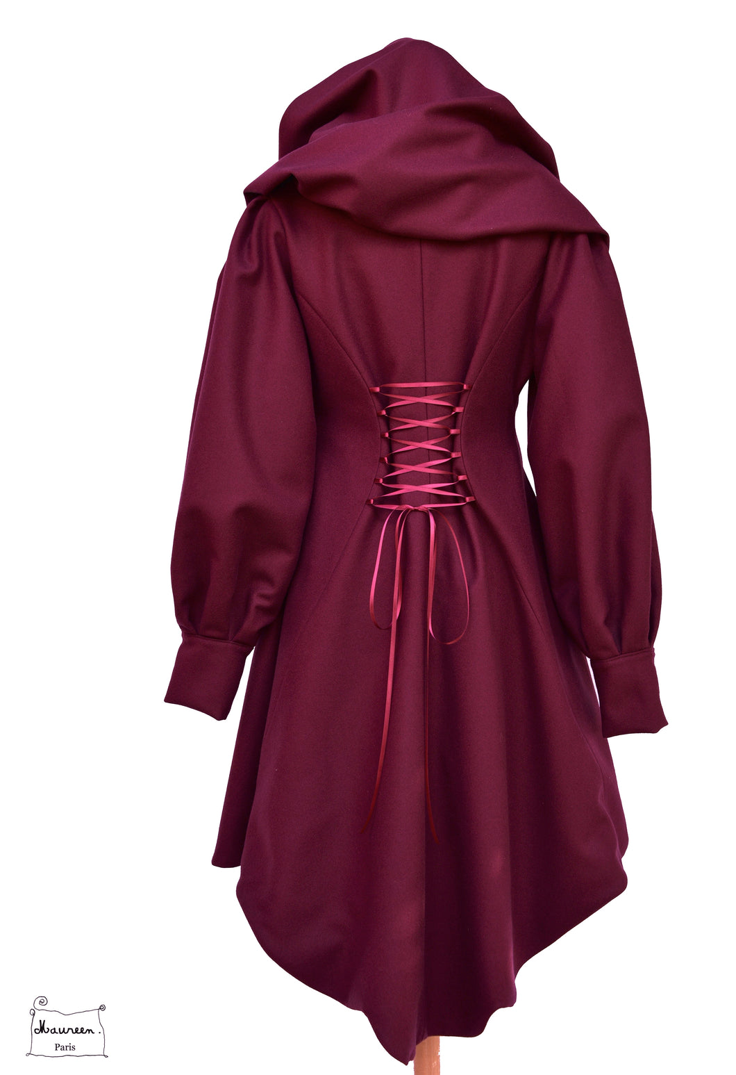 manteau Nabou bordeaux en drap de laine
