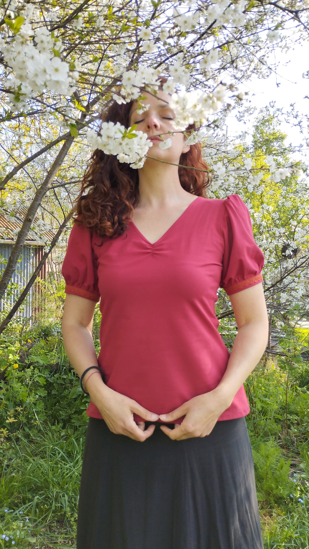 tee shirt taille 36 manches ballons rouge
