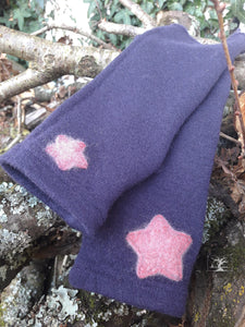 mitaines pur laine dark violet & étoiles roses