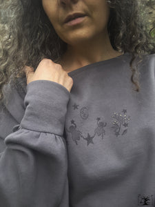 sweat-shirt little Gardienne coloris gris-violine motif "voyage au clair de lune"