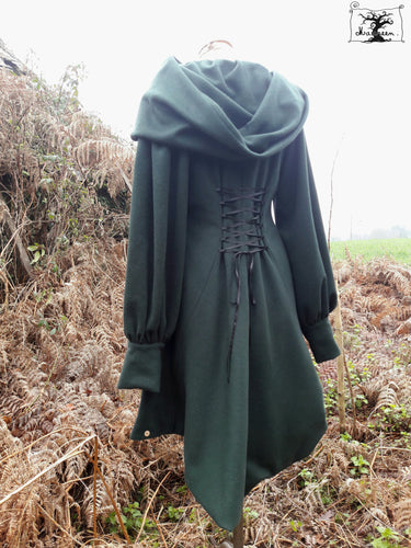 manteau Nabou vert forêt en drap de laine