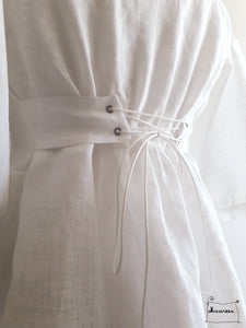 blouse en lin biologique écru, manches trois quart, par la créatrice Maureen